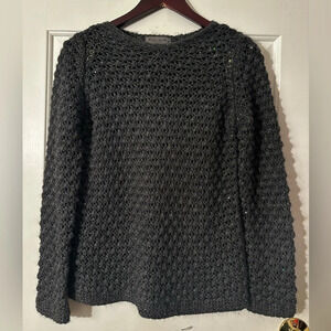 ELSAMANDA Anthropologie ITALIAN Gray Popcorn Knit WOOL ALPACA SM Sparkle Sequin